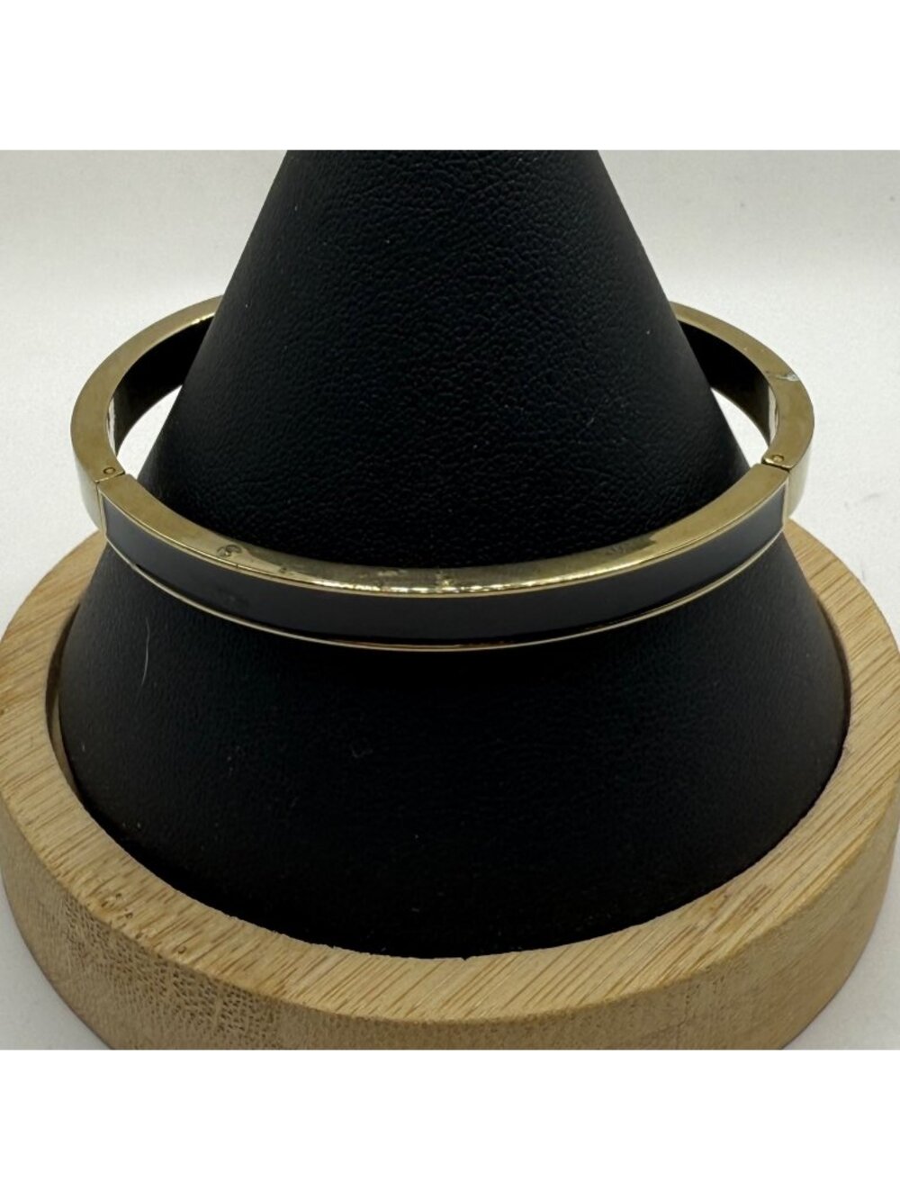 Art Deco Gold Black Enamel Hinged Bangle Bracelet Minimalist Stackable